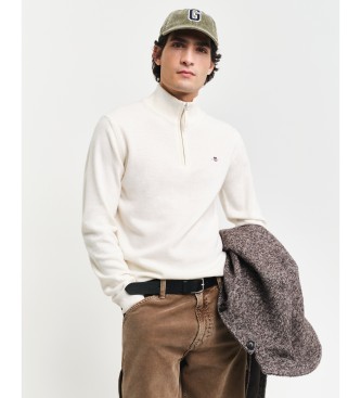 Gant Pull en laine de mouton trs fine avec demi-fermeture clair beige