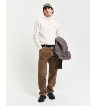 Gant Very fine sheep's wool jumper with beige half-zipper