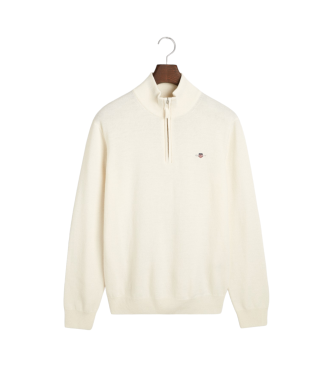 Gant Pull en laine de mouton trs fine avec demi-fermeture clair beige