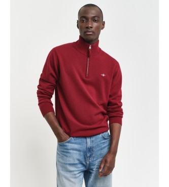 Gant Camisola de l de ovelha muito fina com meio fecho de correr vermelho