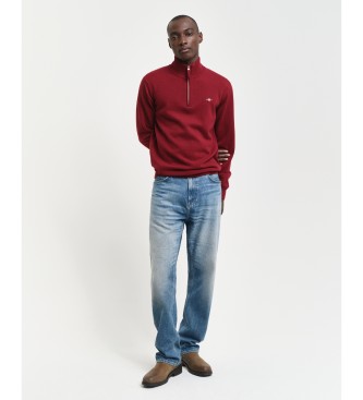 Gant Camisola de l de ovelha muito fina com meio fecho de correr vermelho