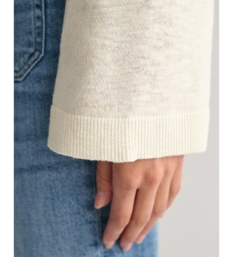 Gant Off-white Pullover aus Leinenmischung mit V-Ausschnitt