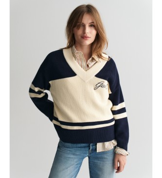 Gant Maglione college in cotone con scollo a V blu scuro