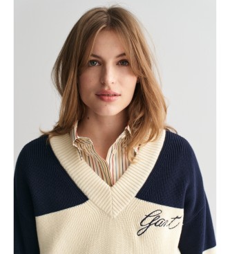 Gant Maglione college in cotone con scollo a V blu scuro