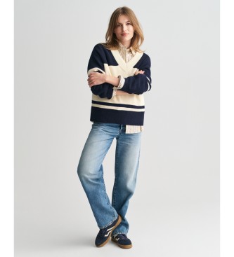 Gant Maglione college in cotone con scollo a V blu scuro