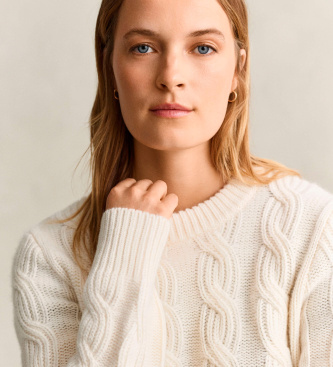 Gant Pull en tricot torsadé en mélange de laine blanc crème