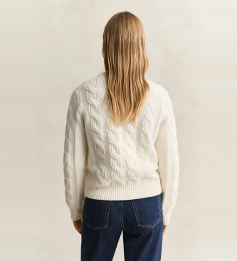 Gant Pull en tricot torsadé en mélange de laine blanc crème