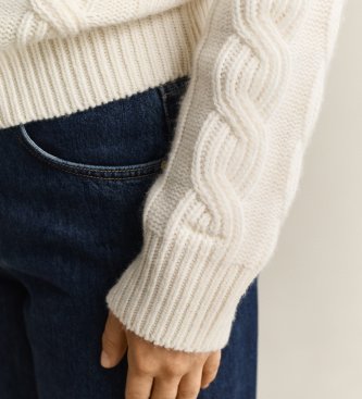 Gant Pull en tricot torsadé en mélange de laine blanc crème