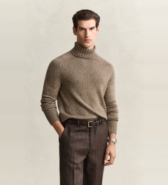 Gant Jersey Wool Blend Mouline Turtleneck taupe