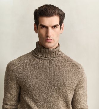 Gant Jersey Wool Blend Mouline Turtleneck taupe