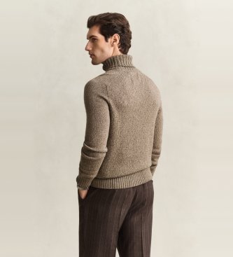 Gant Jersey Wool Blend Mouline Turtleneck taupe