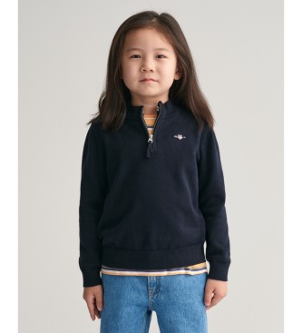 Gant Maglione con mezza zip in cotone per bambini con scudo blu scuro