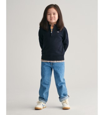 Gant Maglione con mezza zip in cotone per bambini con scudo blu scuro