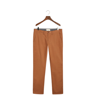 Gant Brązowe spodnie chino o kroju slim fit