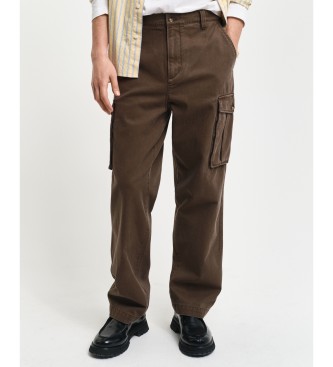 Gant Pantalon cargo en coton serg  coupe rgulire Marron