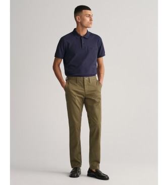 Gant Spodnie chino o wąskim kroju z zielonego diagonalu