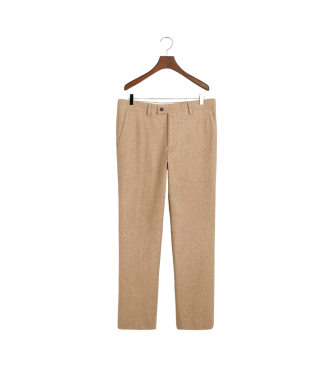 Gant Slim Fit Suit Trousers With Herringbone Pattern beige