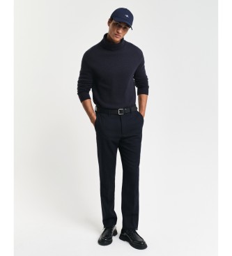 Gant Pantaloni da abito slim fit a spina di pesce blu scuro