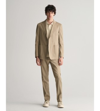 Gant Slim Fit Anzughose aus brauner Baumwolle und Leinen