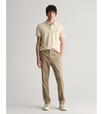 Gant Slim Fit Anzughose aus brauner Baumwolle und Leinen