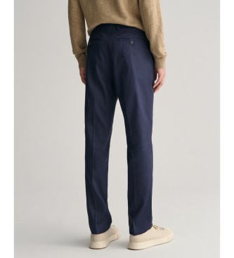 Gant Spodnie garniturowe Slim Fit z bawełny i granatowego lnu