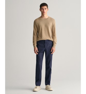 Gant Slim Fit pantalon van katoen en marineblauw linnen