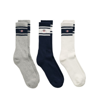 Gant Pack tres pares de calcetines deportivos Shield marino, blanco, gris
