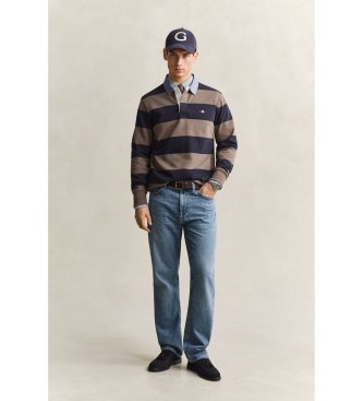 Gant Polo Heavy rayé avec col chambray taupe
