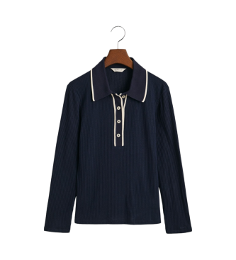 Gant Langrmet ribbet poloshirt navy