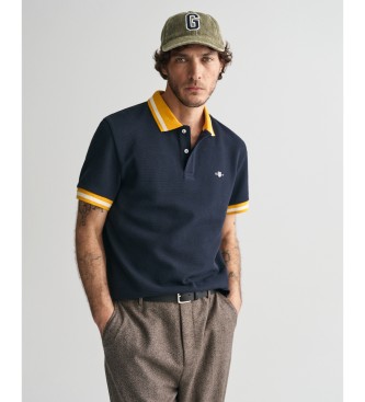 Gant Polo in piqu blu navy con texture occhio di pernice