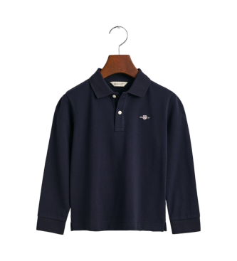 Gant Shield marineblaues Langarm-Piqu-Poloshirt