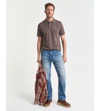 Gant Regular Fit Shield polo i brun piqué