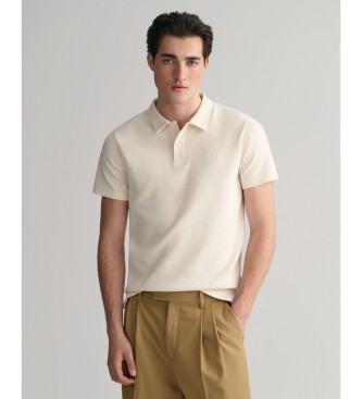 Gant Waffelstruktur-Poloshirt aus cremefarbenem Piqu