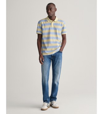 Gant Blue, yellow striped polo shirt with intense wash