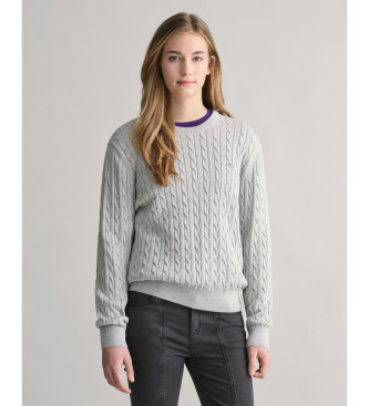 Gant Shield Teens grauer Baumwollpullover mit Rundhalsausschnitt, gerippter Baumwolljersey