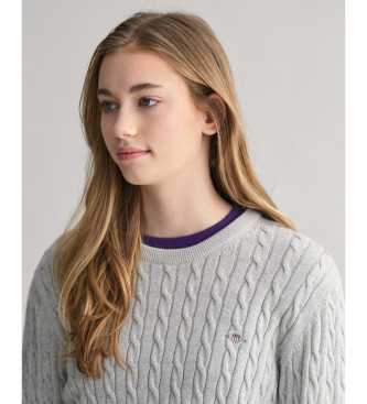 Gant Maglione girocollo in maglia di cotone a trecce grigio Shield Teens