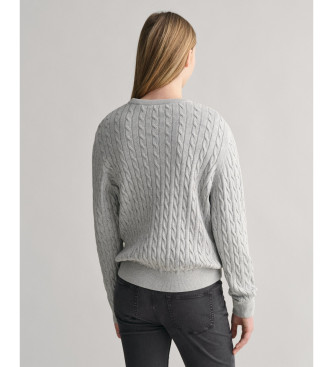 Gant Maglione girocollo in maglia di cotone a trecce grigio Shield Teens