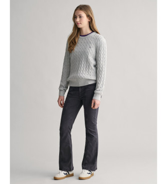 Gant Maglione girocollo in maglia di cotone a trecce grigio Shield Teens