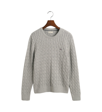 Gant Shield Teens grauer Baumwollpullover mit Rundhalsausschnitt, gerippter Baumwolljersey