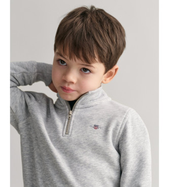 Gant Shield Sweatshirt mit halbem Reiverschluss grau