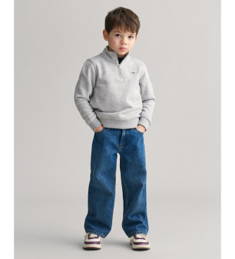 Gant Shield Sweatshirt mit halbem Reiverschluss grau
