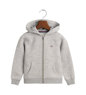 Gant Felpa con cappuccio e zip con scudo grigio