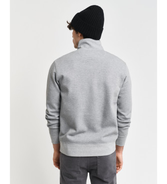 Gant Felpa mezza zip con piccolo disegno grigio