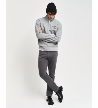 Gant Felpa mezza zip con piccolo disegno grigio