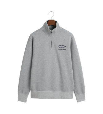 Gant Felpa mezza zip con piccolo disegno grigio