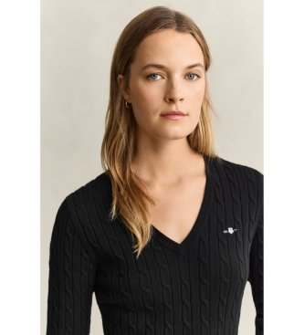 Gant Pull col en V en tricot torsadé noir