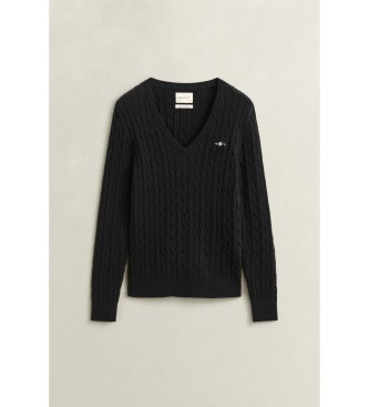 Gant Pull col en V en tricot torsadé noir