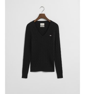 Gant Pull col en V en tricot torsadé noir