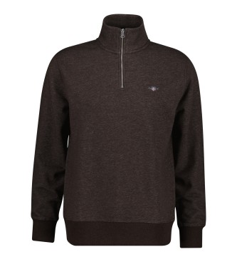 Gant Felpa Shield con mezza zip marrone scuro