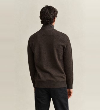 Gant Felpa Shield con mezza zip marrone scuro